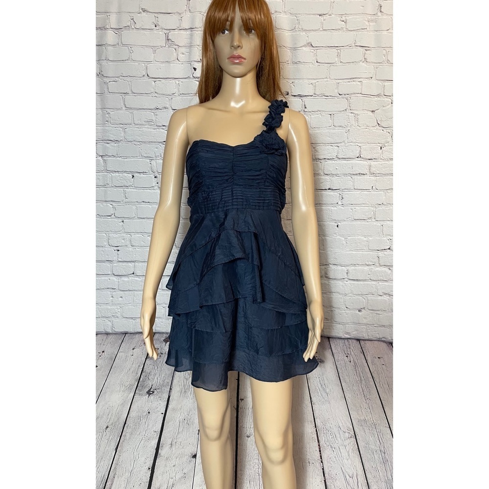 Miss Minuet Cotton Silk One Shoulder Blue Mini Dress Size S